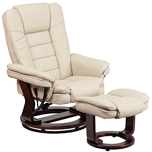 Flash Furniture Современное кресло-оттоманка из черной кожи с вращающейся подставкой из красного дерева