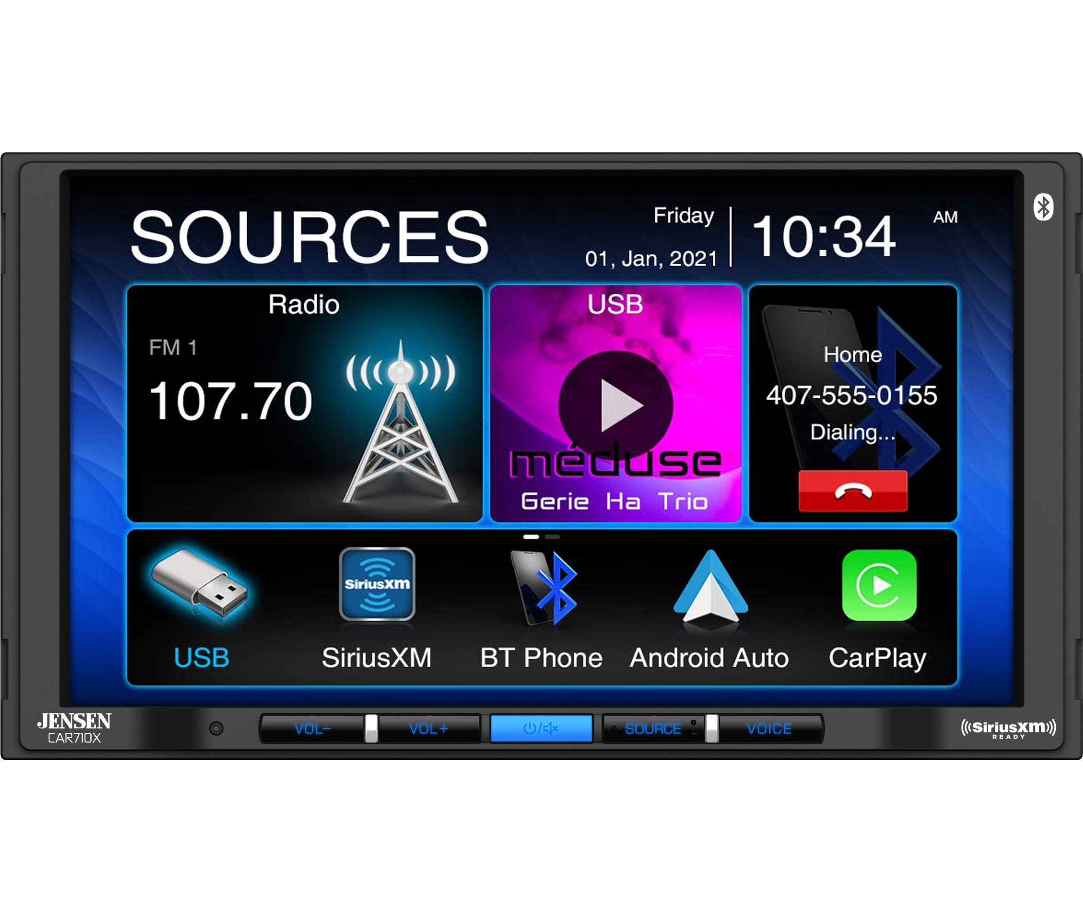  JENSEN CAR710X 7 Безмеханический мультимедийный приемник с Apple CarPlay l Android Auto l SiriusXM-Ready l Встроенный Bluetooth l Мощность MOSFET...