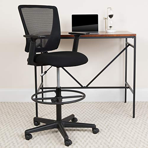 Flash Furniture Эргономичный стул для рисования со средней спинкой и сиденьем из черной ткани