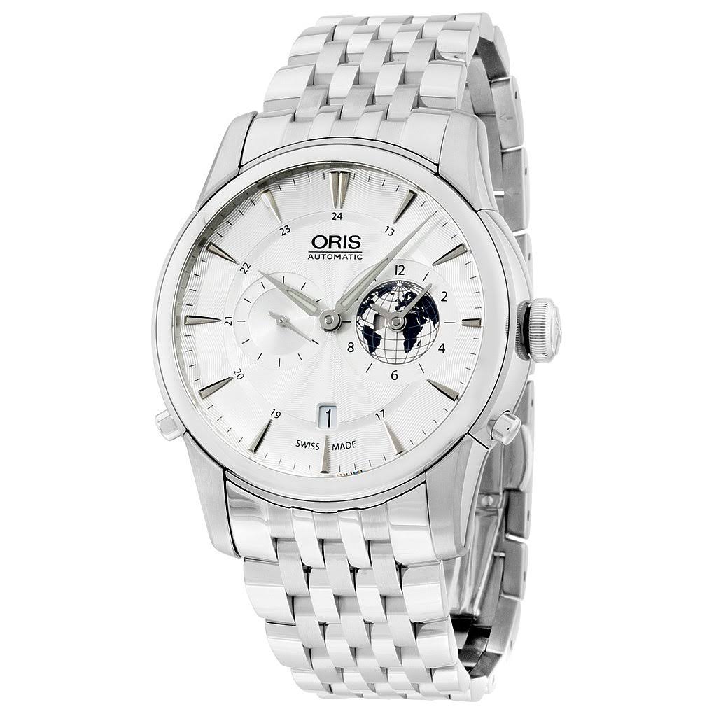 Oris Мужские часы Artelier GMT с автоматическим серебристым белым циферблатом из нержавеющей стали 690-7690-4081MB