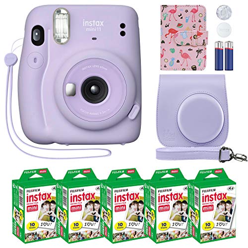  Fujifilm Камера мгновенной печати Instax Mini 11 Сиреневый фиолетовый + Индивидуальный чехол + Пакет Fuji Instax Film Value Pack (50 листов)...