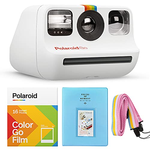 Polaroid GO Instant Mini Camera White + GO Color Film - двойная упаковка + альбом + ремешок