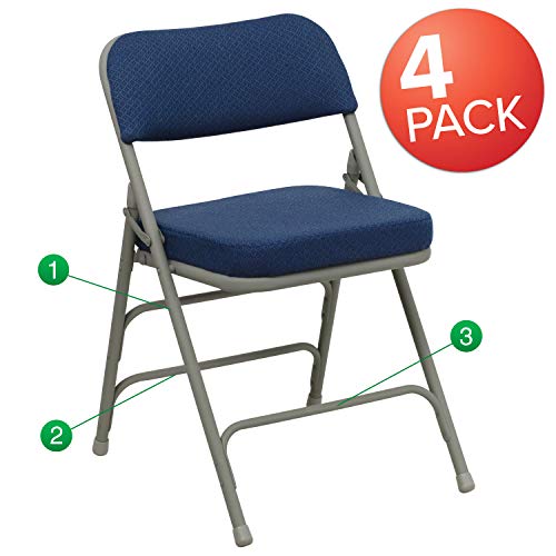  Flash Furniture 4 шт. HERCULES Series Premium Curved изогнутый стул с тройными подпорками и двойными петлями из ткани темно-синего...
