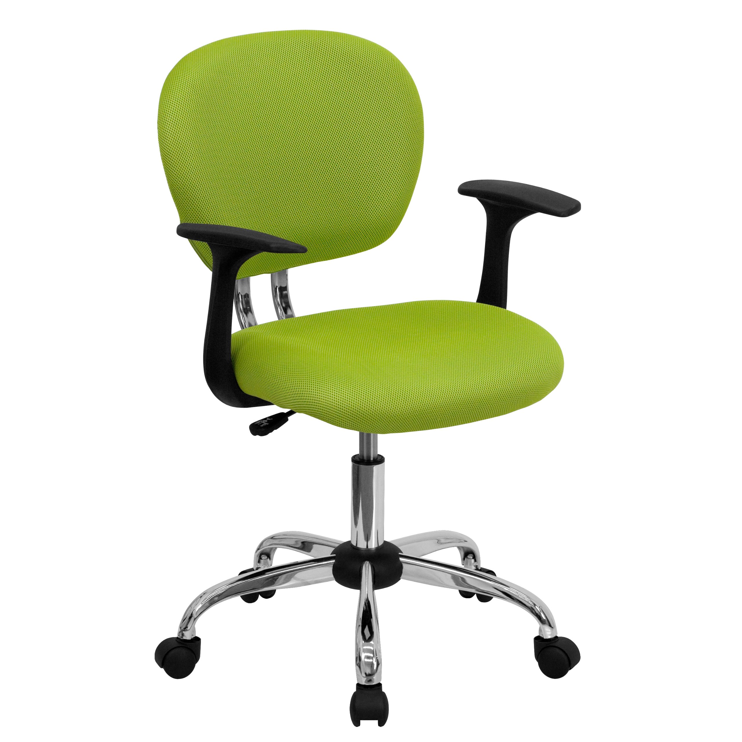 Flash Furniture Поворотный офисный стул со средней спинкой Apple Green Mesh и хромированным основанием и подлокотниками