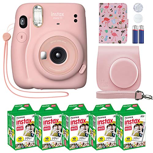 Fujifilm Instax Mini 11 Instant Camera Blush Pink + Custom Case + Fuji Instax Film Value Pack (50 листов) Дизайнерский фотоальбом Flamingo для Fuji instax Mini 11 Photos