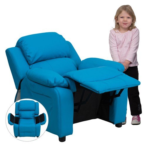 Flash Furniture Роскошное мягкое современное бирюзовое виниловое кресло для детей с подлокотниками [BT-7985-KID-TURQ-GG]