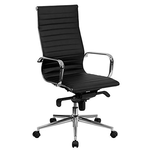  Flash Furniture Поворотное офисное кресло из мягкой кожи с высокой спинкой и черной ребристой отделкой с регулировкой...