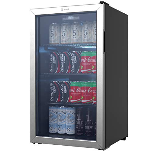  Vremi Холодильник и охладитель для напитков - Мини-холодильник на 110–130 банок со стеклянной дверцей для содового...