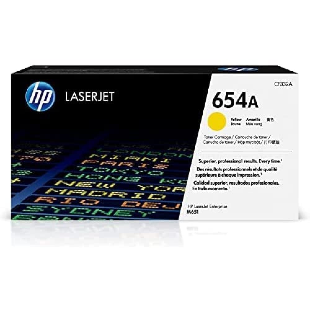 HP Оригинальный картридж с желтым тонером 654A | Работает с серией Color LaserJet Enterprise M651 | CF332A