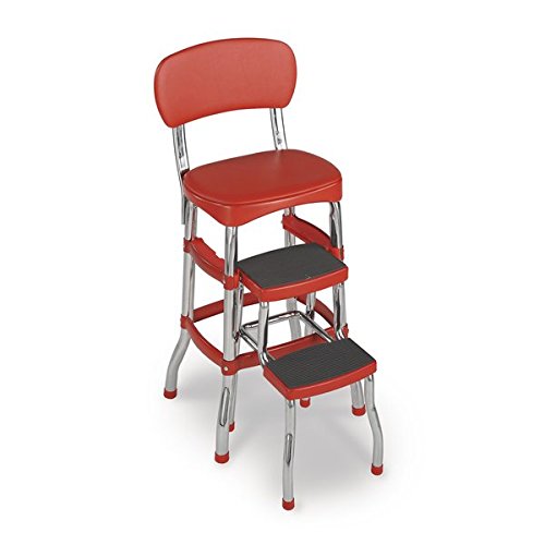 CoscoProducts Cosco Vintag Retro Red Metal Counter Chair / Step Stool