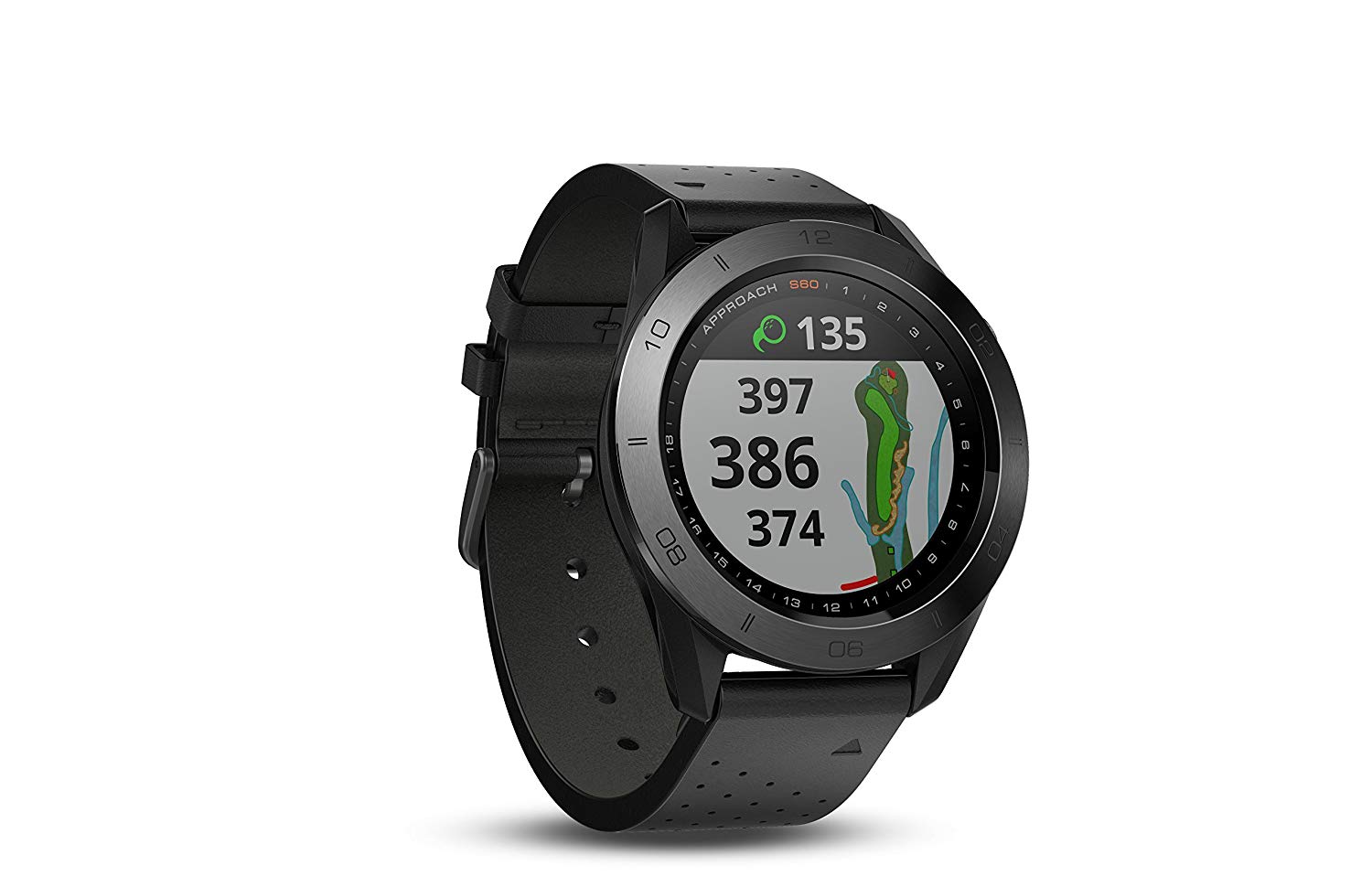 Garmin Часы для гольфа Approach S60 Premium GPS с черным кожаным ремешком