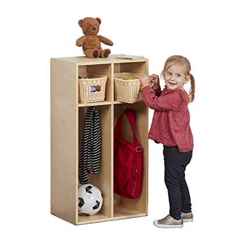 ECR4Kids Обтекаемый секционный шкафчик из березового дерева для детей или малышей со скамейкой или без нее