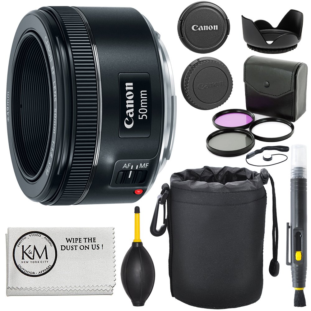  Canon Объектив EF 50 мм f/1.8 STM + комплект из 3 фильтров + ручка для объектива + воздуходувка + бленда + чехол для объек...