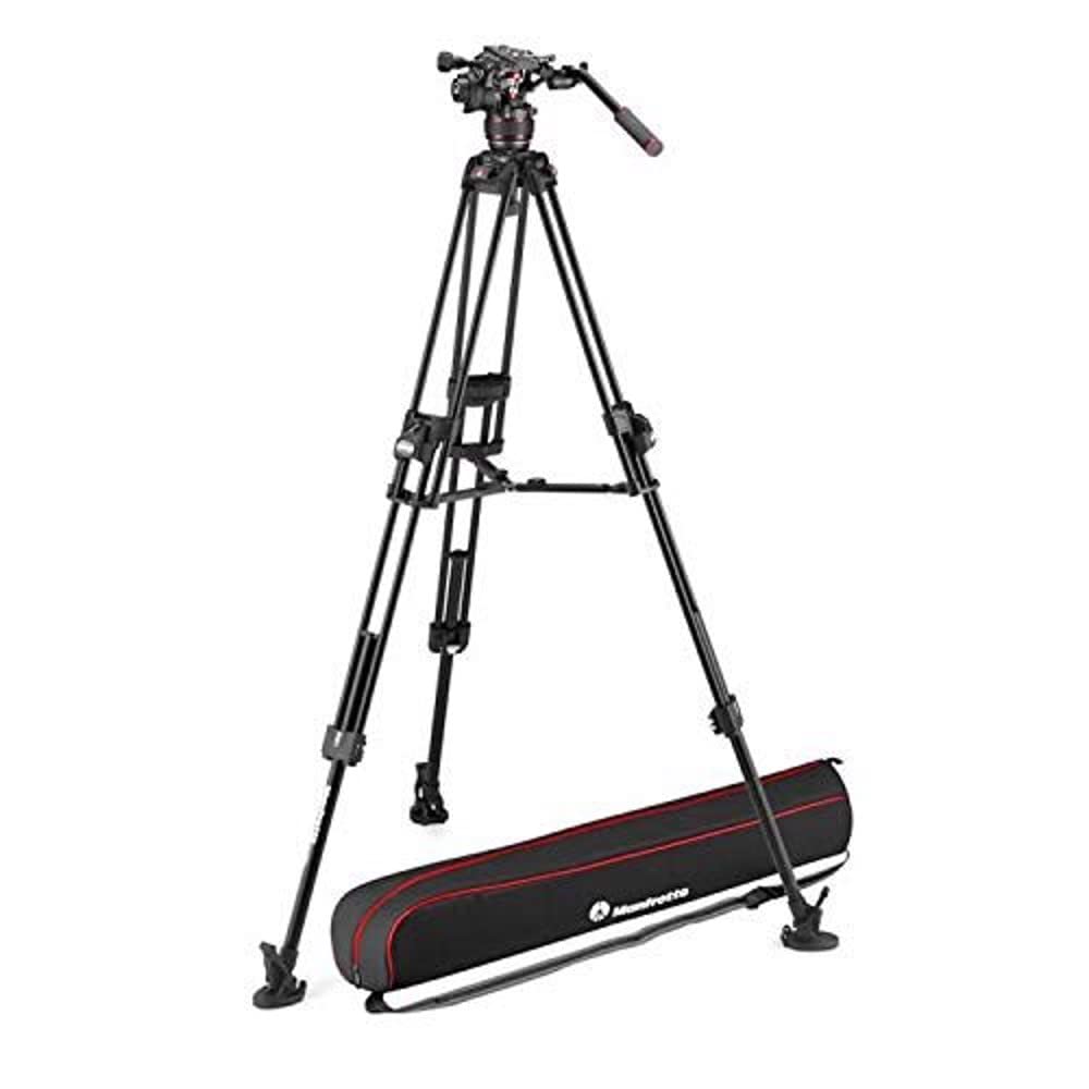 Manfrotto Nitrotech 608 Fluid Video Head with Aluminium 645 Fast Twin Video Tripod, Professional Kit with Tripod Head and Camera Stand, for DSLR, Digital Camera, Camcorder, Videographer, Payload 14kg