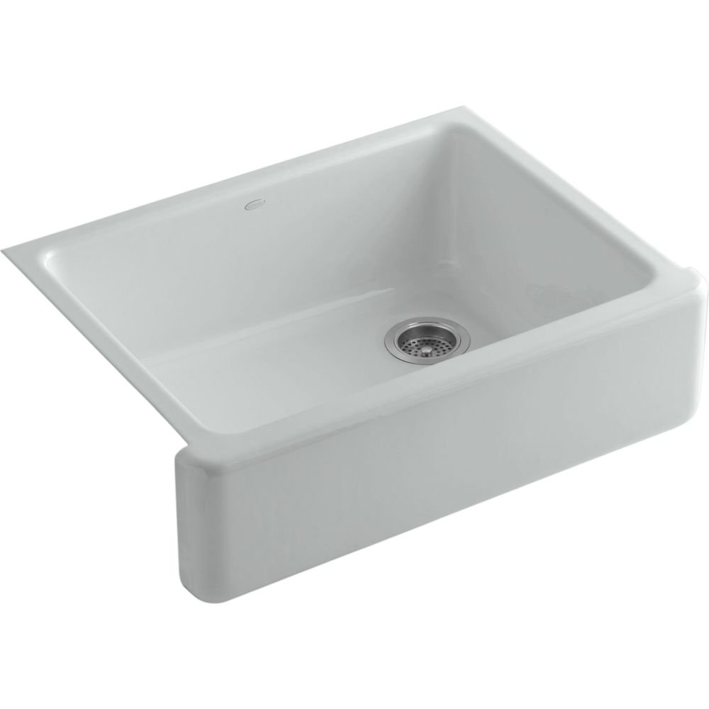 KOHLER K-6487-95 Whitehaven Farmhouse Self-Trimming Apron Front Single Basin Kitchen Sink with Tall Apron, Ice Grey, 30 Inch