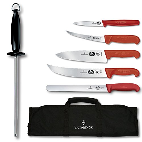Victorinox Швейцарский армейский набор для барбекю Master Competition из 7 предметов с ручками Red Fibrox Pro и роликом для ножей