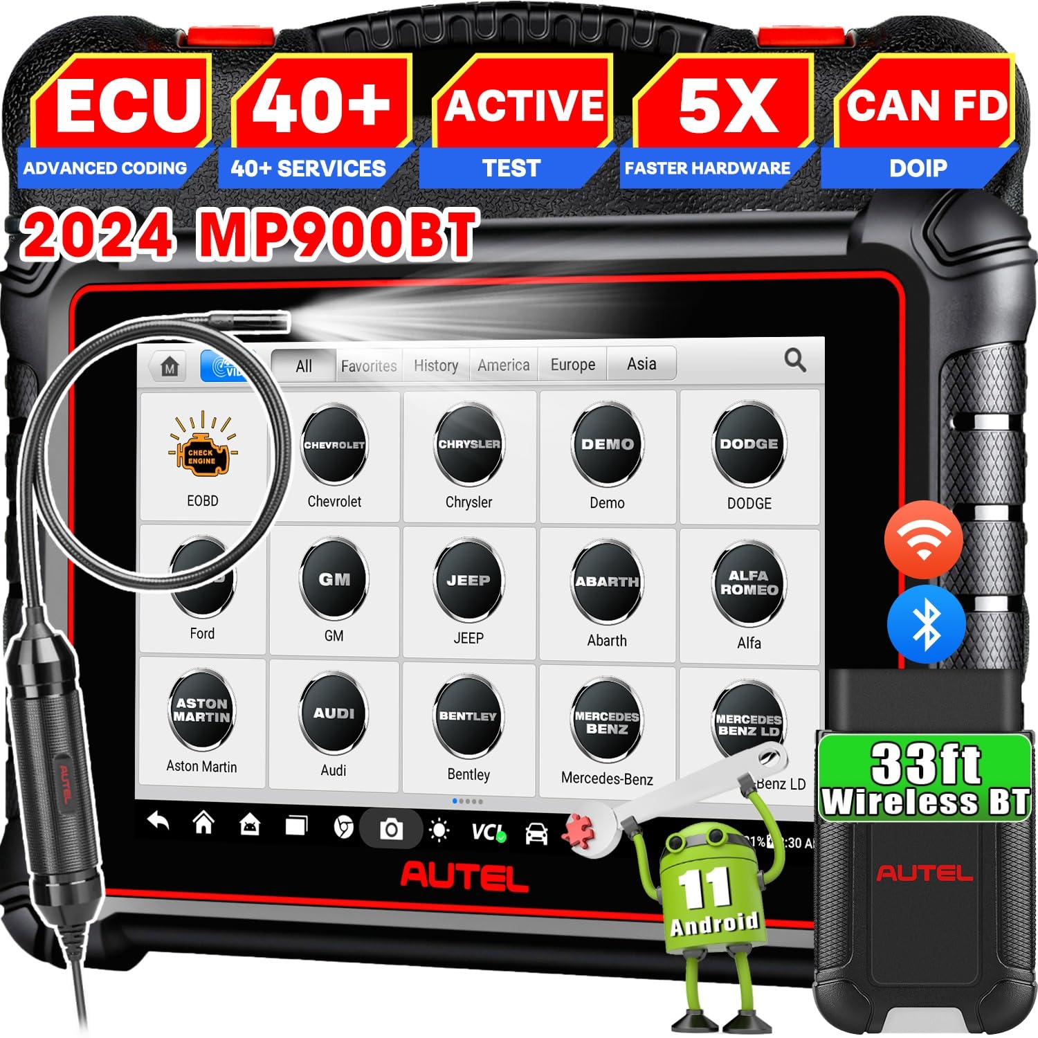 Autel MaxiPRO MP900-BT w/ $60 MV108S: 2024 OS11 MP900BT as MP900Z-BT, ECU Coding, 3000+ Bidirectional, 40+ Reset, Up of MS906BT MP900 MP808S MP808BT PRO, CAN FD/DoIP, Scan VIN/License, Work w/ BT506