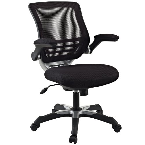 Modway Черный офисный стул с сетчатой спинкой и сетчатым сиденьем Edge с откидными подлокотниками черного цвета