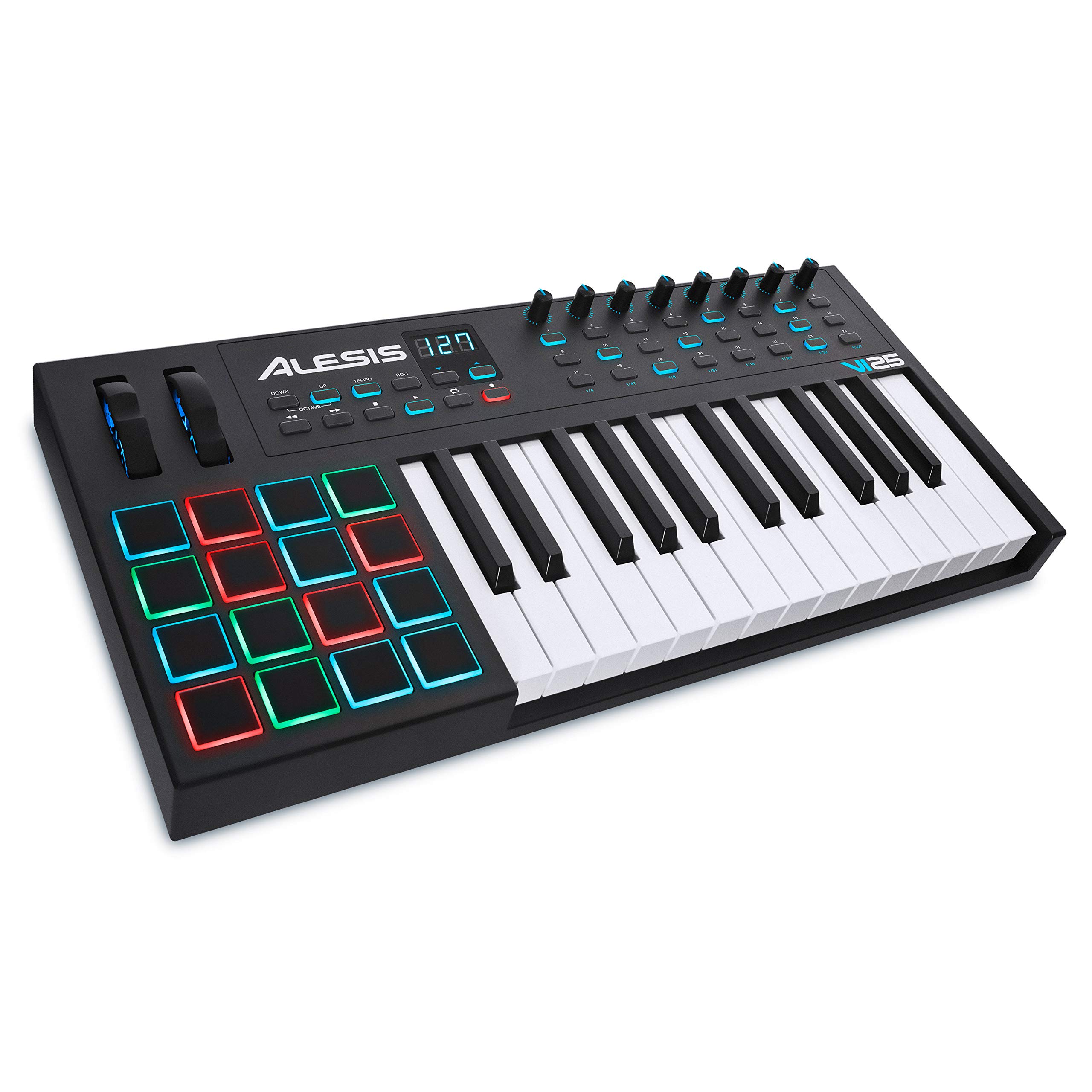 Alesis ВИ25 | 25-клавишный USB MIDI-клавиатурный контроллер с 16 пэдами