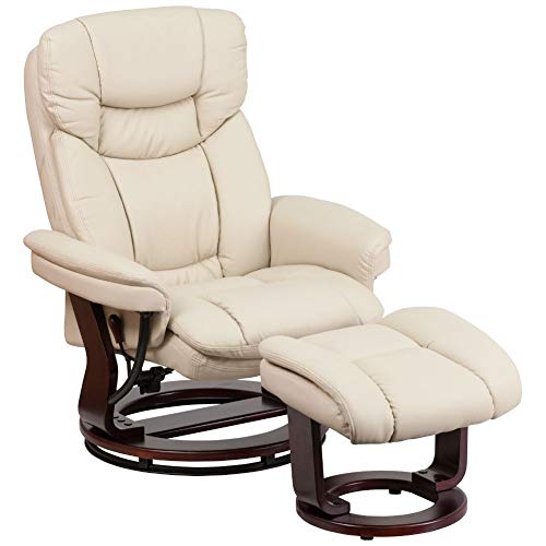 Flash Furniture Кресло-кресло с оттоманкой | Вращающееся кресло с откидной спинкой и подставкой для ног Beige LeatherSoft