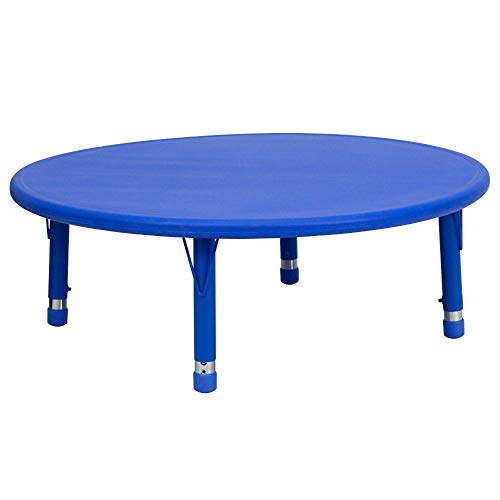 Flash Furniture 45-дюймовый круглый синий пластиковый стол для занятий с регулируемой высотой