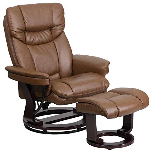  Flash Furniture Современное многопозиционное кресло и изогнутый пуфик с вращающейся подставкой из красного дерева...