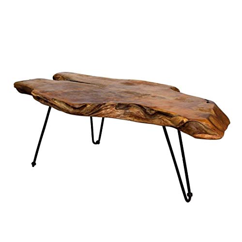  Anya & Niki Badang Carving Natural Wood Edge Teak Современный кофейный коктейльный столик с прозрачной лаковой отделкой и металли...