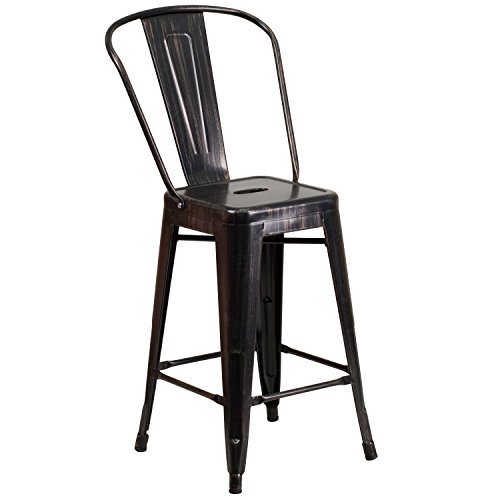  Flash Furniture Пакет коммерческих сортов 4 24 'Высокий черный-старинный золотой металлический стул для установки...