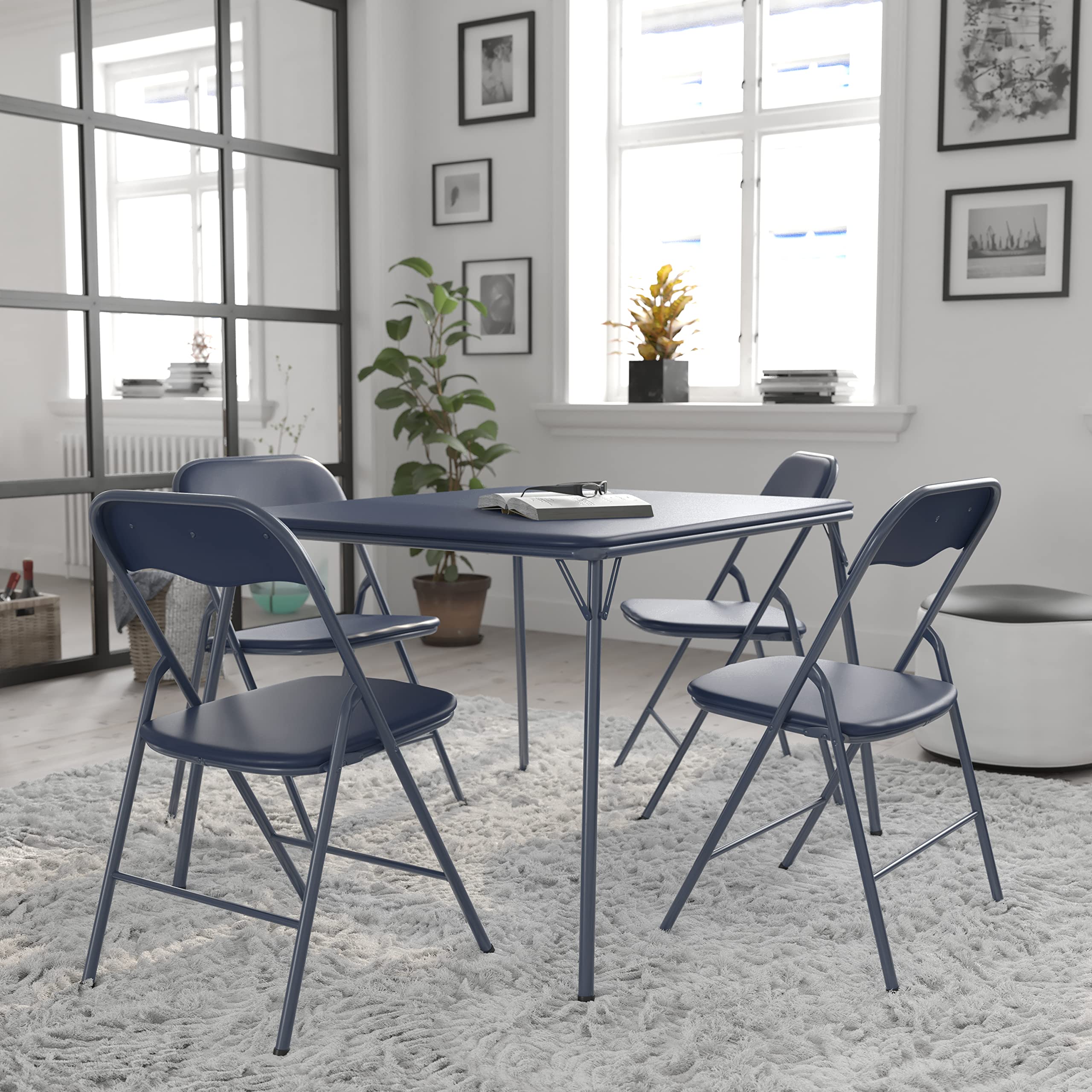 Flash Furniture Набор складных карточных столов и стульев темно-синего цвета из 5 предметов