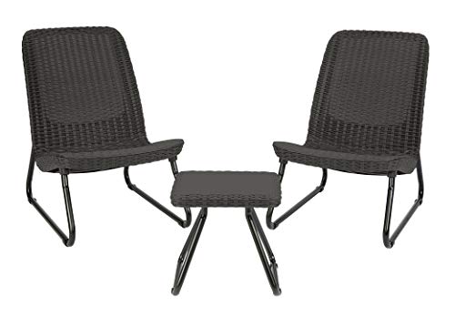 keter Комплект мебели для патио из плетеной смолы с боковым столиком и стульями на открытом воздухе
