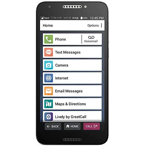 GreatCall Jitterbug Smart2 Без контракта Простой в использовании смартфон для пожилых людей от Black