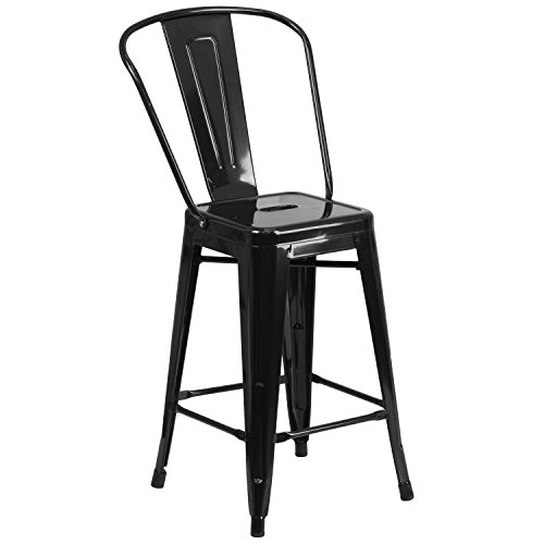  Flash Furniture Пакет коммерческих сортов 4 24 'Высокий черный металлический стул для установки внутри и вне помещений...