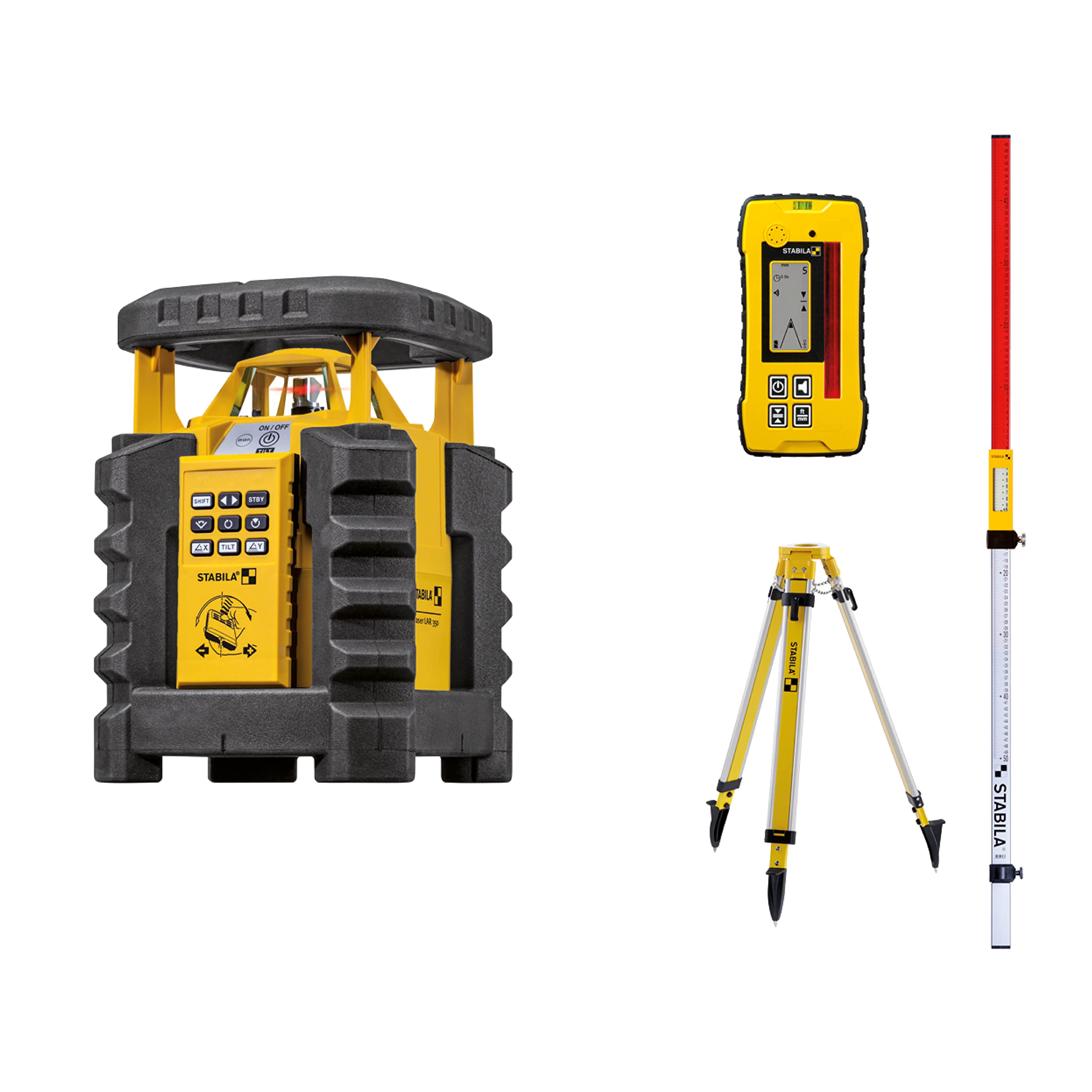 Stabila LAR350 Fully Self-Leveling Rotary Laser 9-piece Kit Interior/Exterior Horizontal, Vertical Levelling, Dual-Slope, Section Mode, LED Assist, Manual Alignment, Motion Control and Plumb Lines