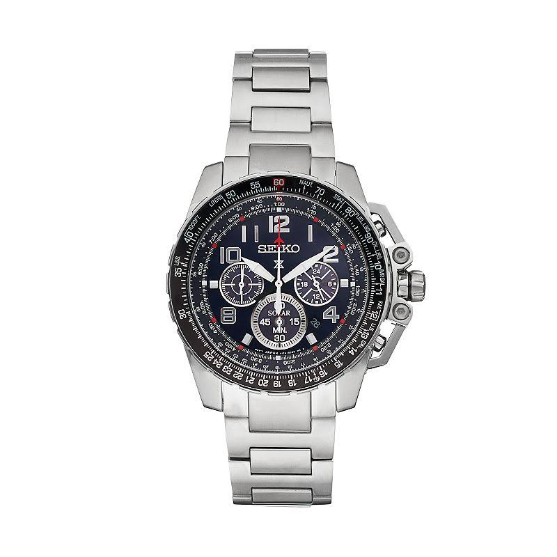 Seiko Мужские часы с хронографом из нержавеющей стали с черным циферблатом SSC275 от Watches