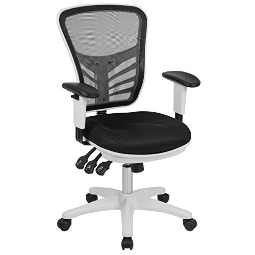  Flash Furniture Многофункциональное поворотное эргономичное офисное кресло из черной сетки со средней спинкой с...