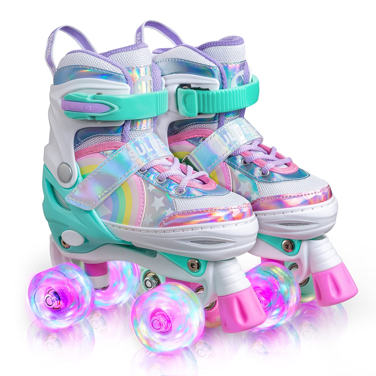  SULIFEEL Радужный единорог 4 размера регулируемые роликовые коньки с подсветкой для девочек и мальчиков для детей...