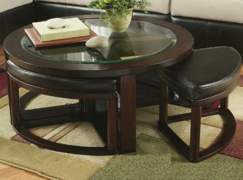 Roundhill Furniture Круглый журнальный столик Cylina из массива дерева со стеклянной столешницей и 4 стульями