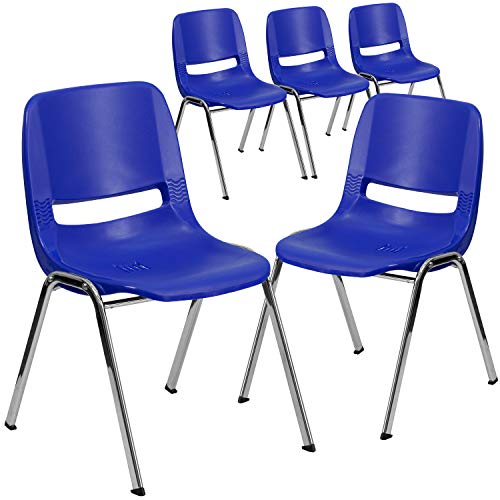  Flash Furniture 5 шт. HERCULES Series 440 фунтов Вместимость Темно-синее эргономичное кресло Stack с хромированной рамой и высо...