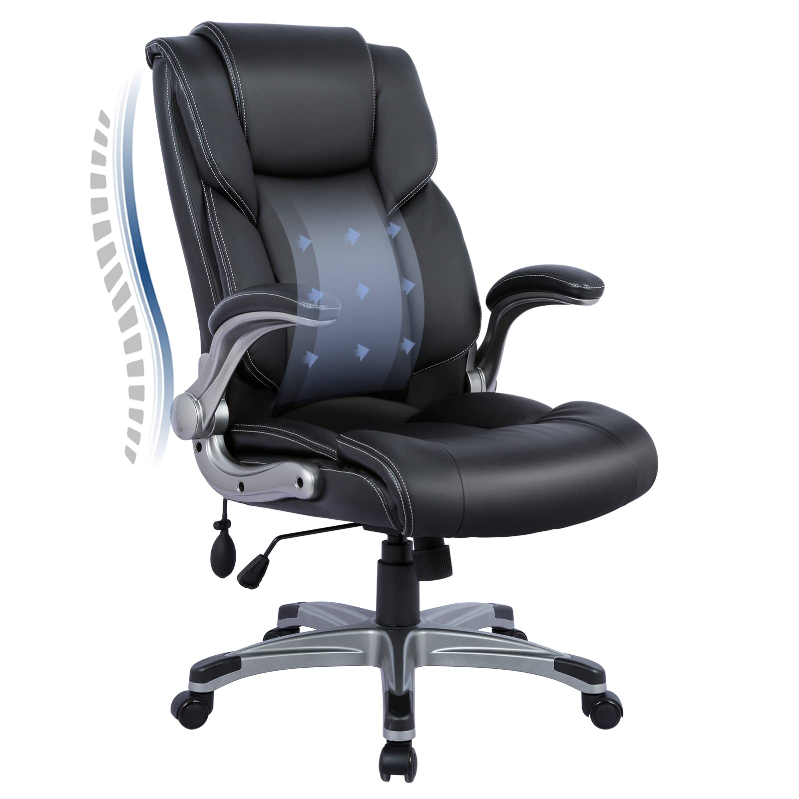 COLAMY Офисное кресло с высокой спинкой - Эргономичное кожаное кресло для домашнего компьютера