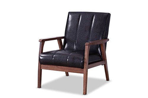  Baxton Studio Baxton Furniture Studios Nikko Mid-Century Деревянное кресло для отдыха из искусственной кожи в современном скандинавском...
