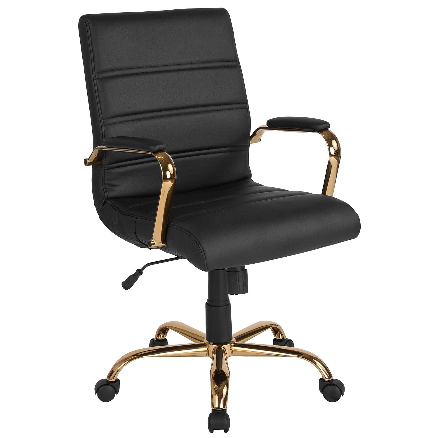  Flash Furniture Настольный стул со средней спинкой - черный LeatherSoft Executive Swivel Office Chair с золотой рамой - Кресло с вращающ...