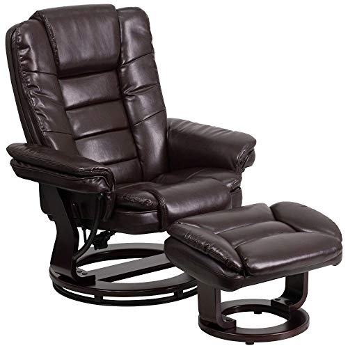  Flash Furniture Современное многопозиционное кресло с горизонтальной строчкой и оттоманкой с поворотным основанием...