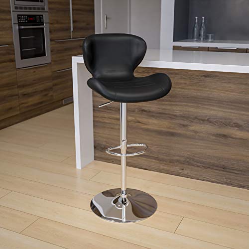 Flash Furniture Современный черный виниловый регулируемый по высоте барный стул с хромированным основанием