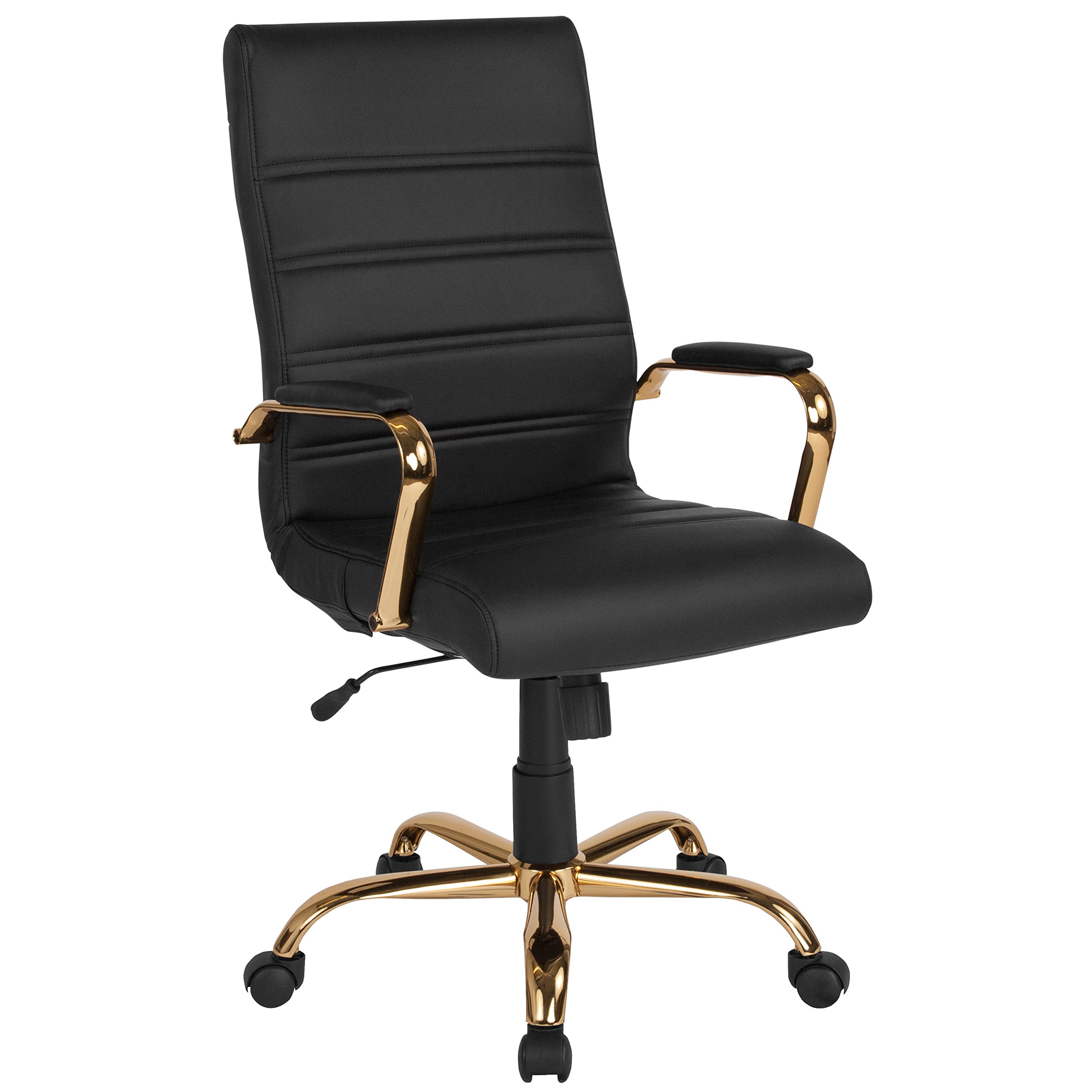  Flash Furniture Стул для рабочего стола с высокой спинкой - Черный кожаный мягкий офисный стул для руководителей с...