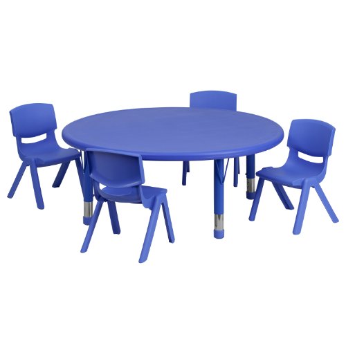 Flash Furniture 45-дюймовый круглый пластиковый регулируемый по высоте стол для занятий с 4 стульями