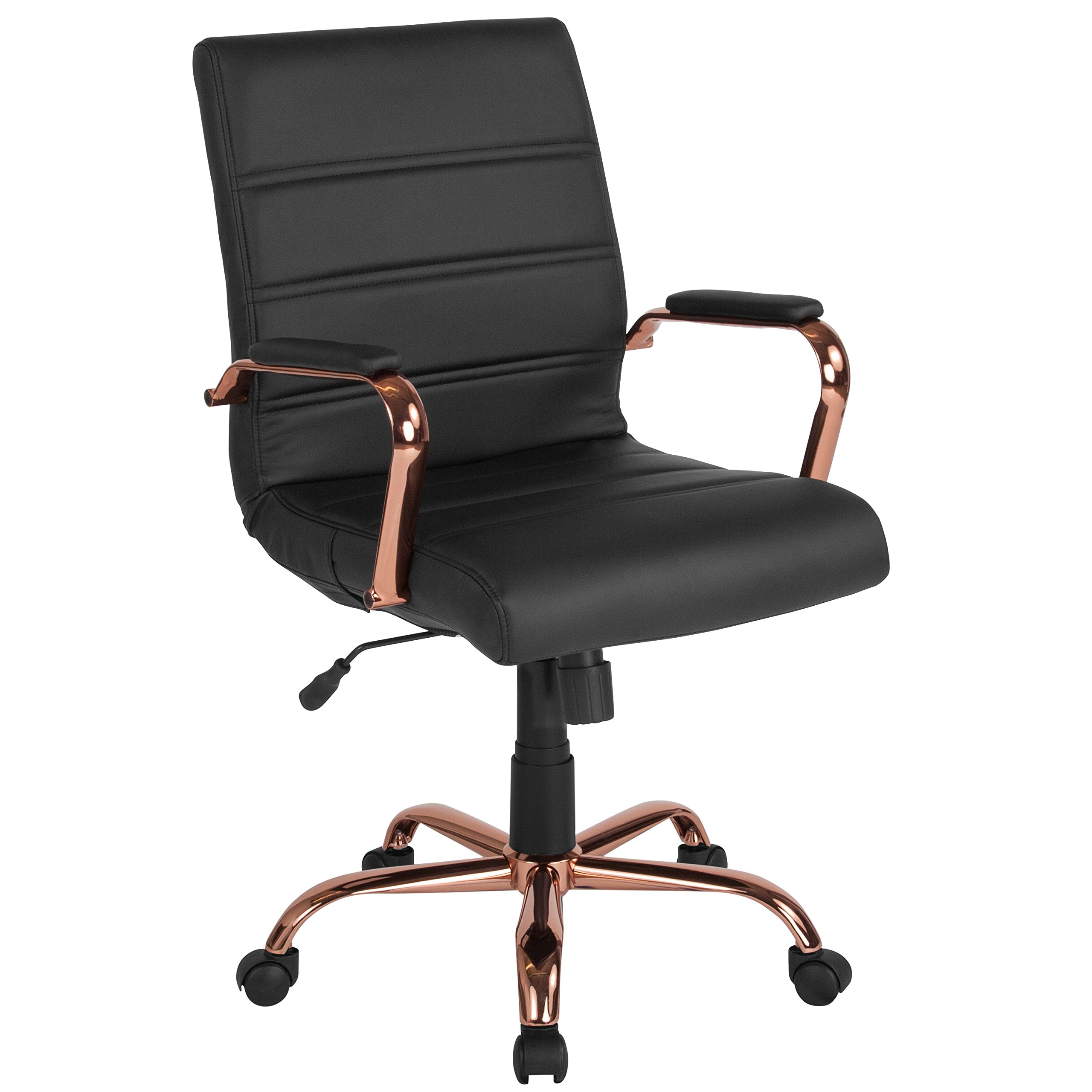  Flash Furniture Настольный стул со средней спинкой - Черный кожаный мягкий офисный стул для руководителя с рамой из...