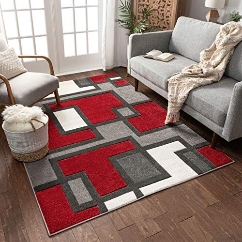 Well Woven Imagination Squares Boxes Red & Grey Modern Ruby 7'10' X 9'10' Плюшевый коврик (60090)