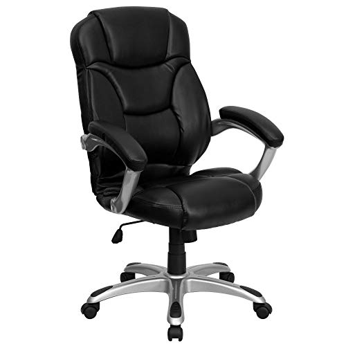  Flash Furniture Современный поворотный эргономичный офисный стул с высокой спинкой черного цвета LeatherSoft с серебрис...