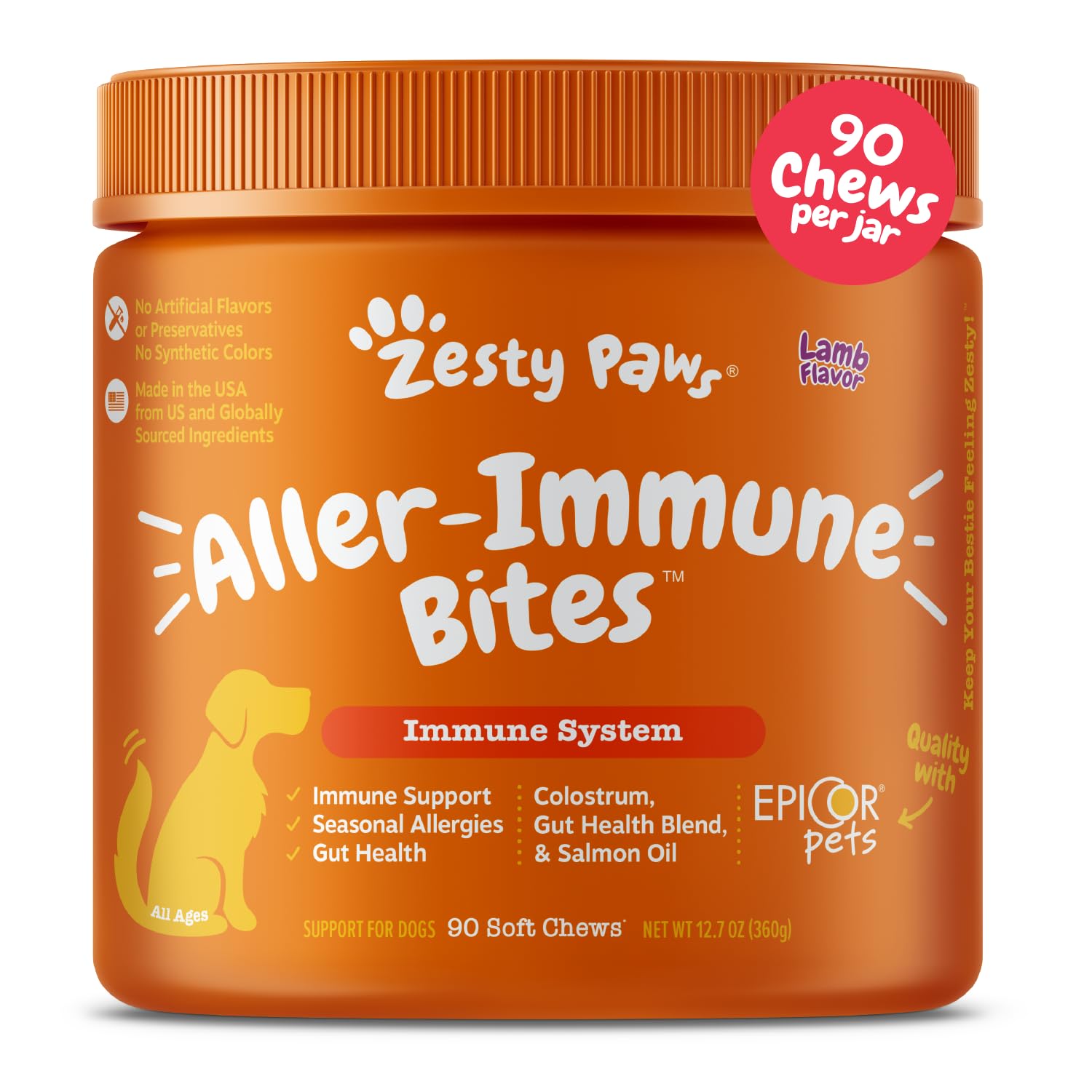  Zesty Paws Средство от аллергии на собак - Добавка против зуда - Пробиотики омега-3 для собак - Масло лосося для здо...