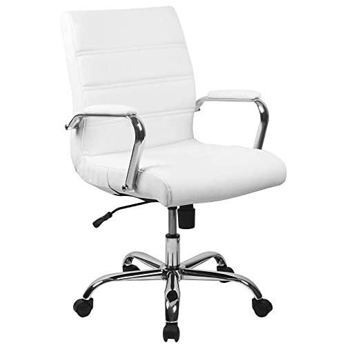  Flash Furniture Настольный стул со средней спинкой - Белый LeatherSoft Executive Swivel Office Chair с хромированной рамой - Кресло с...
